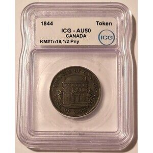Canada Bank of Montreal 1844 1/2 Penny Token KM-Tn18 AU50 ICG